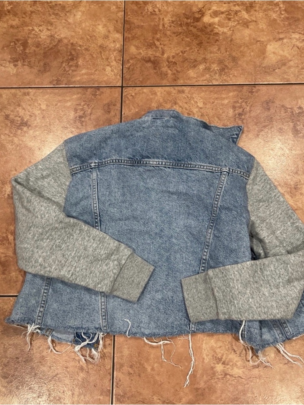 Levi's Blue Denim Jacket with Gray Knit Sleeves - Picture 5 of 5